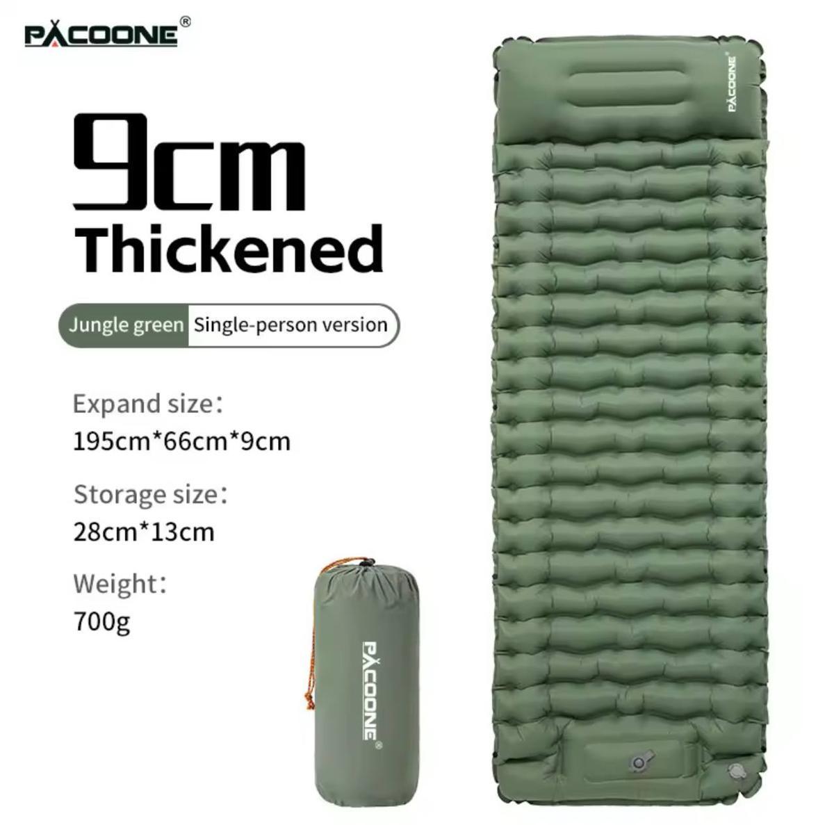 Коврик надувной PACOONE односпальный утолщенный с подушкой Green (z7j-j6t-m4p) - фото 2
