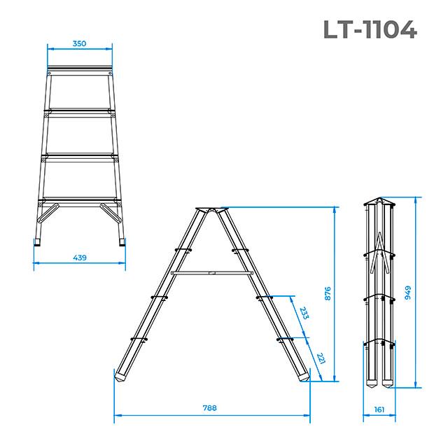 Стремянка Intertool LT-1104 алюмин.иевая двусторонняя 4 ступени высота 876 мм (129079) - фото 7