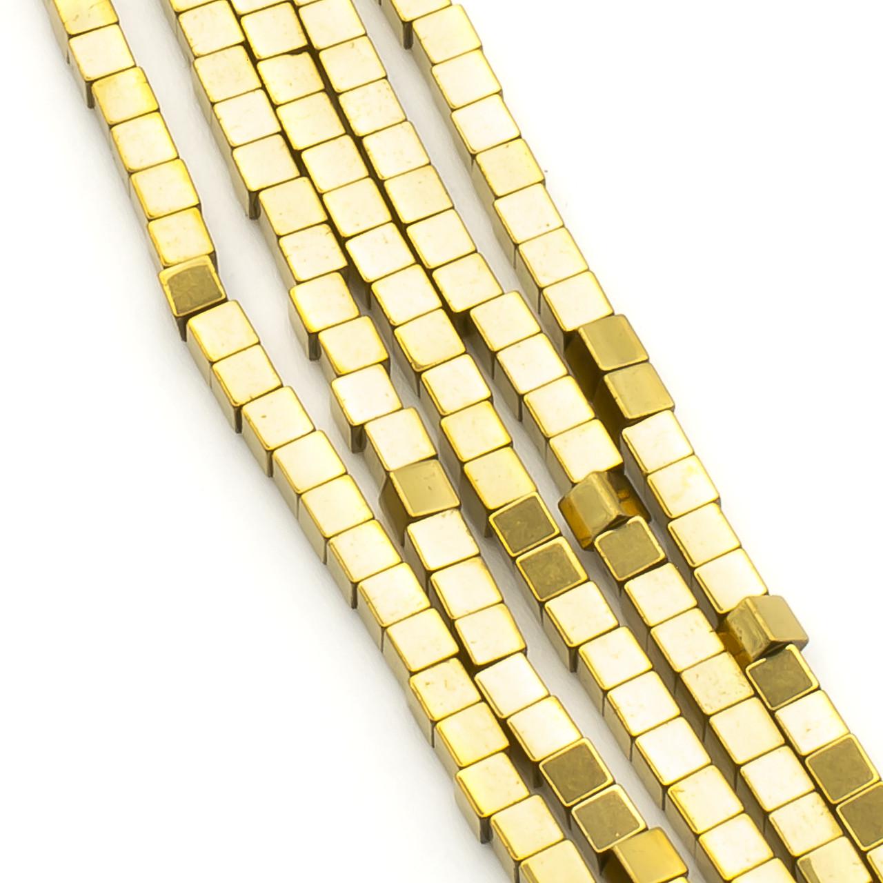 Бусины гематитовые Квадрат 1,5х1,5 мм 40 см Золотистый (БГ0202д49)