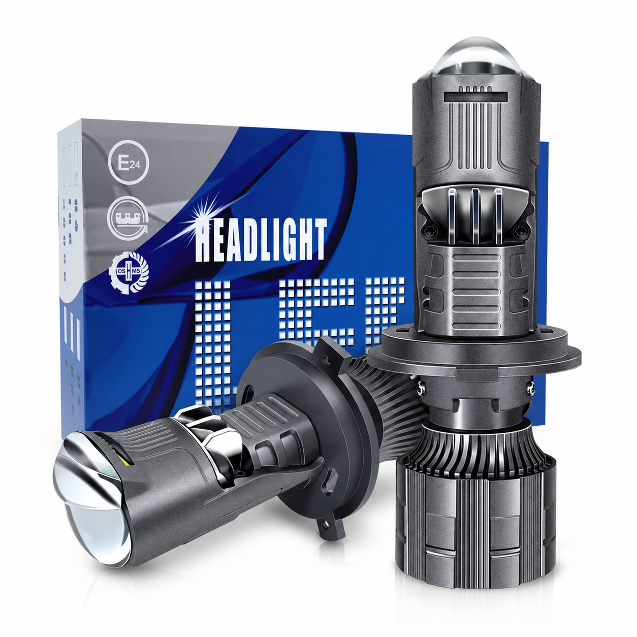 Автомобильные светодиодные лампы H4 с BI-LED мини-линзами Stella Canbus холодный свет 110 Вт (S84ZD)