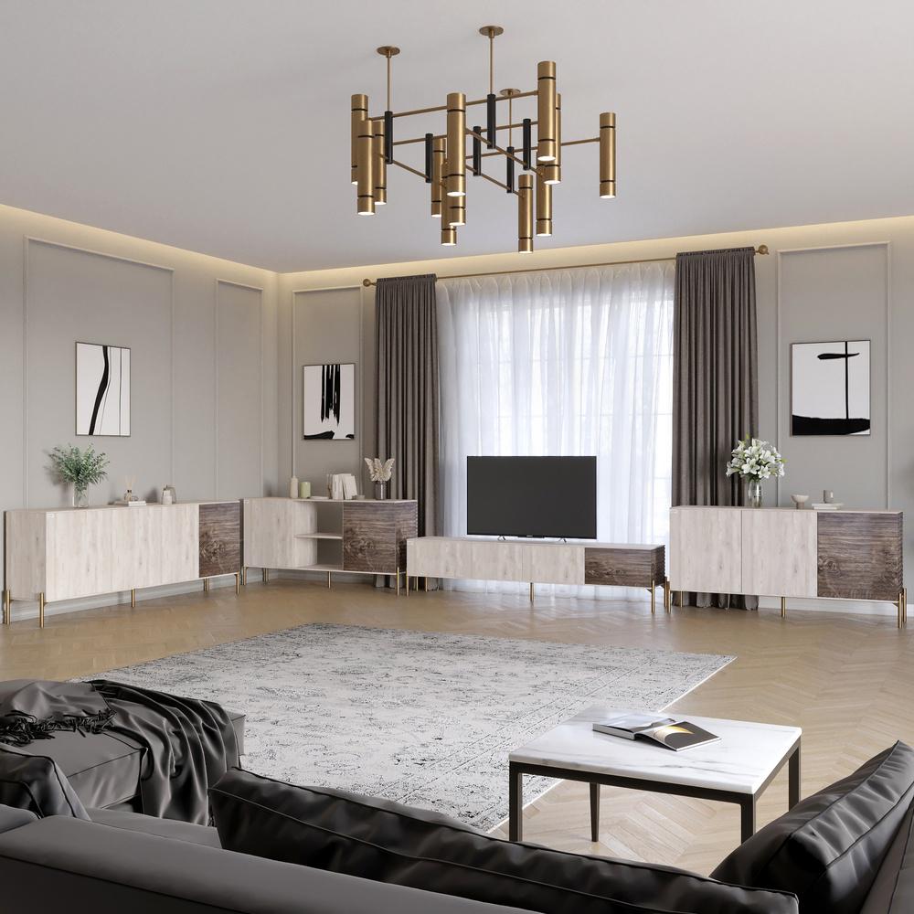 Комплект модульный для гостиной LION Грей 4 эл. с золотыми металлическими ножками Самоа Дымчатый/Дерево (LION-042886)