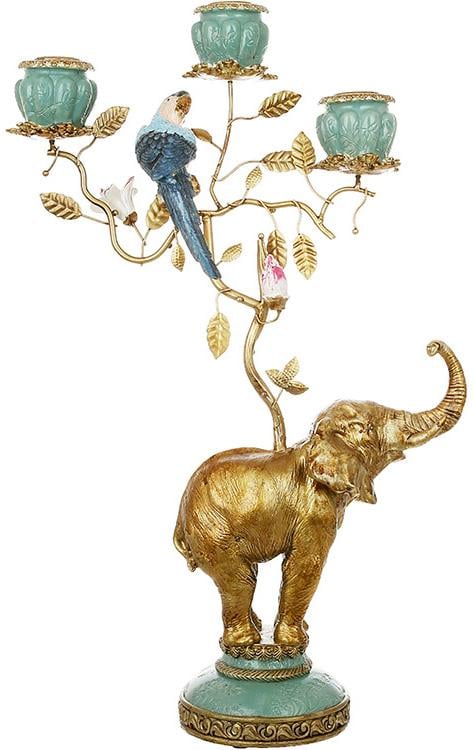 Свічник декоративний Слон з Папугою полістоун з кольоровою емаллю 46 см