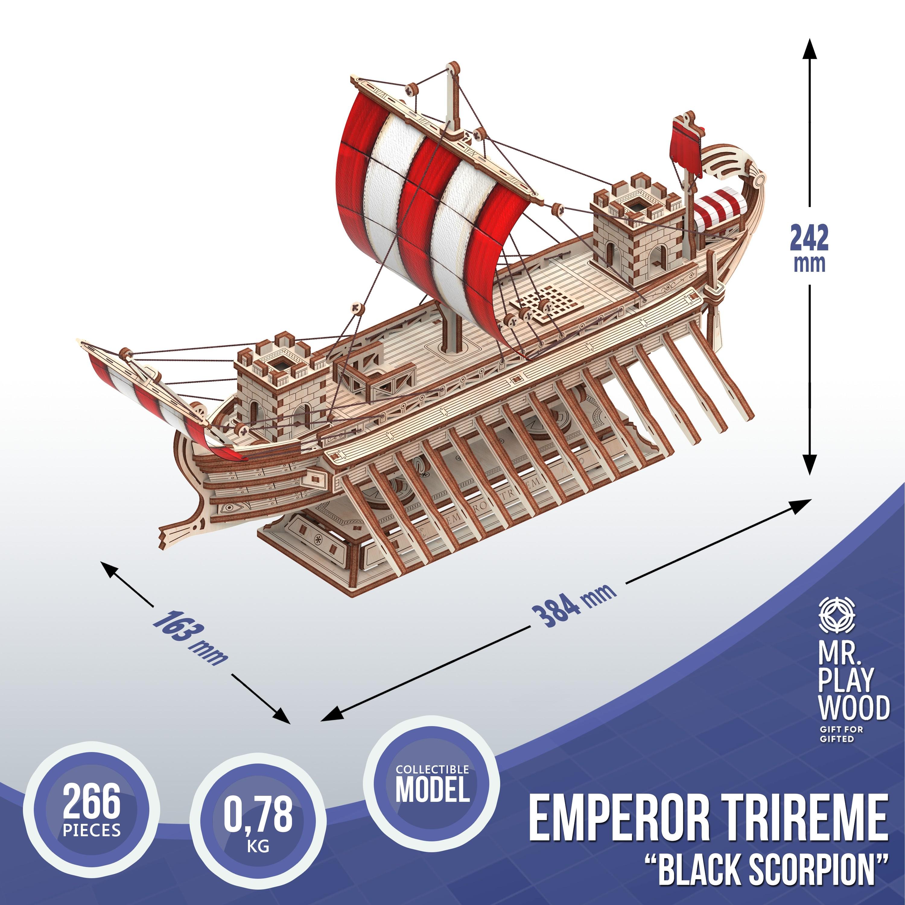 Конструктор дерев'яний Mr Playwood Корабель Імператорська трієра Чорний Скорпіон (10112) - фото 6 Конструктор дерев'яний Mr Playwood Корабель Імператорська трієра Чорний Скорпіон (10112) - фото 6