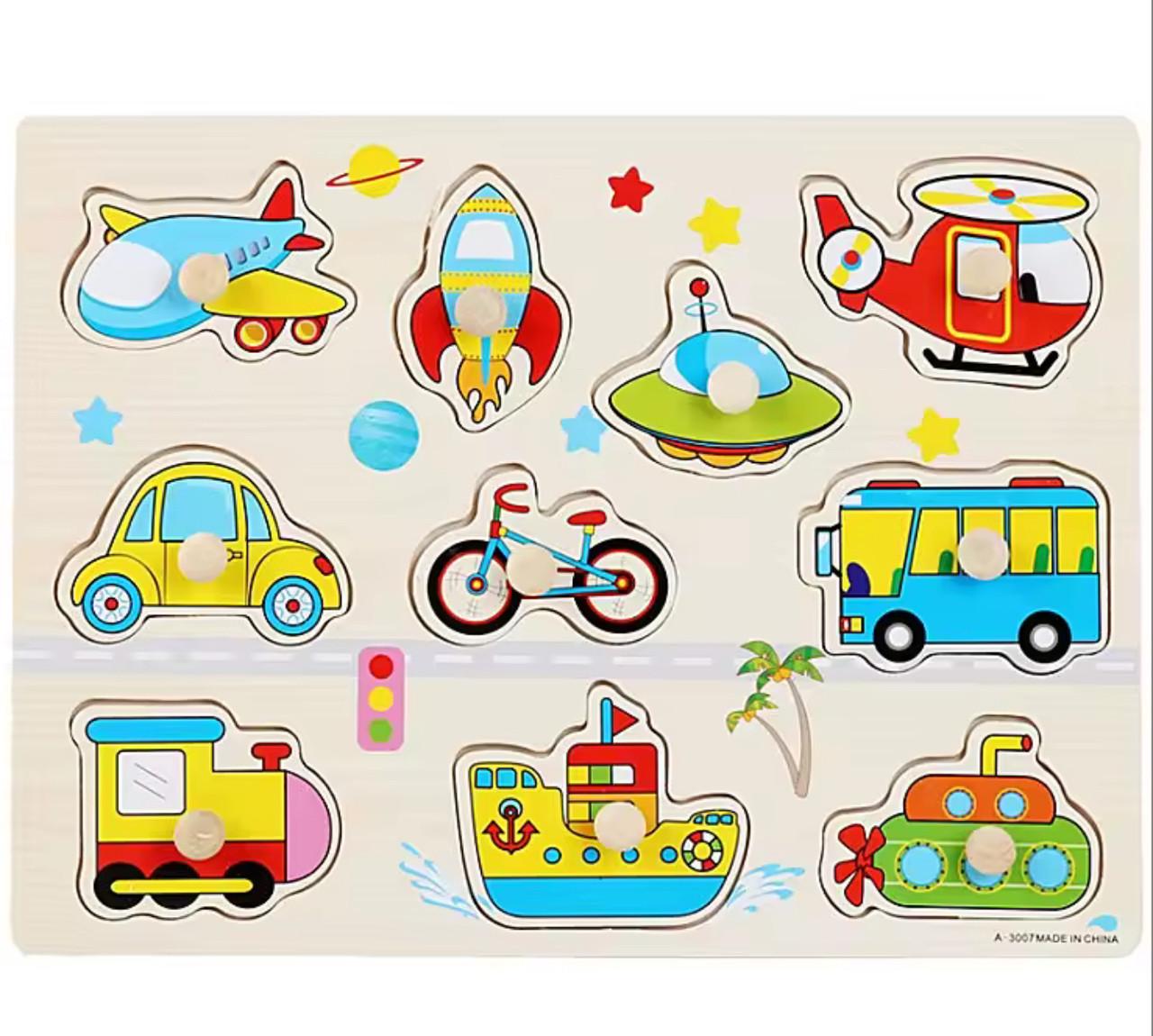 Іграшка для малюків Транспорт дерев'яний пазл-вкладиш з ручками (41)