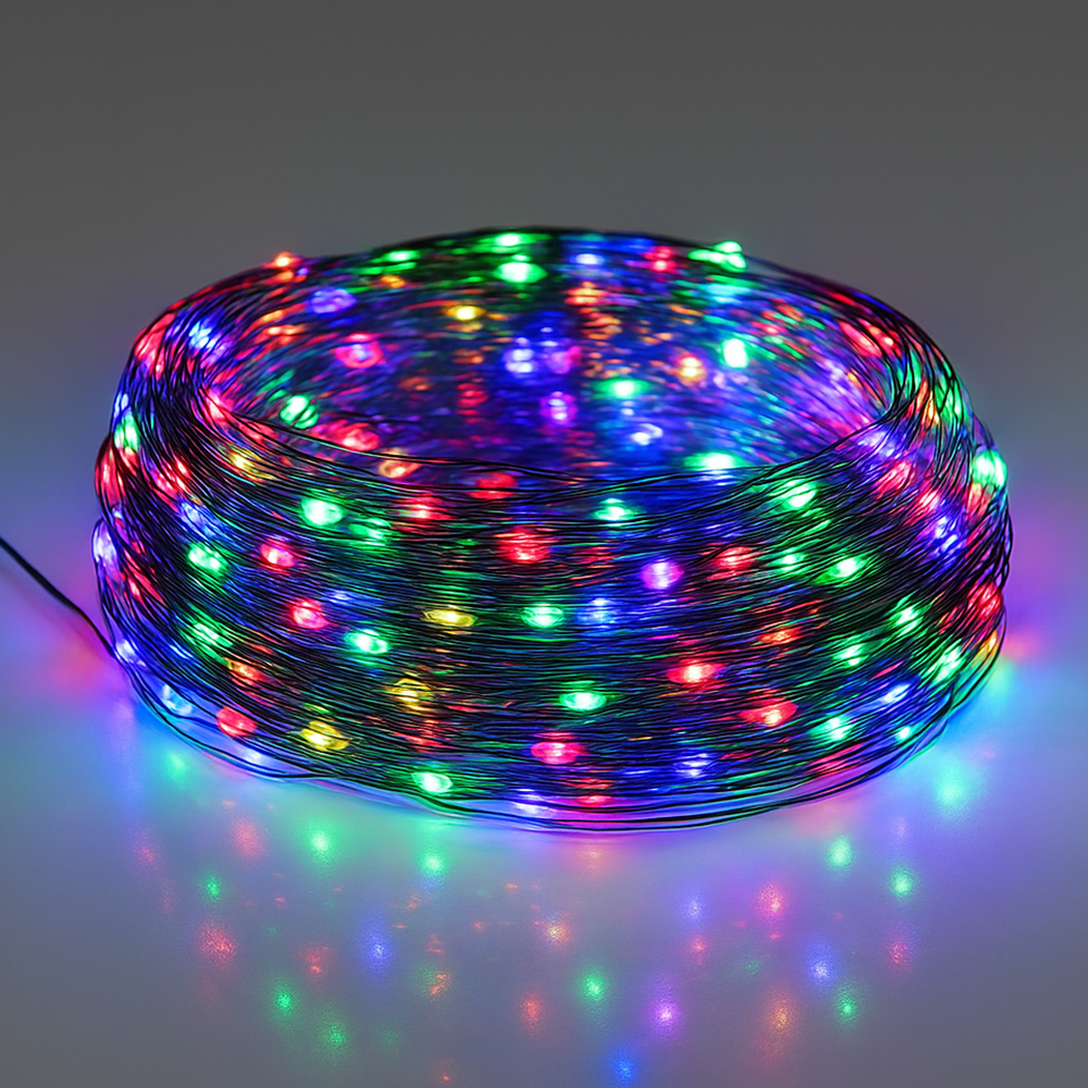 Гірлянда нитка Роса 50 м з пультом 500LED від USB зелений провід RGB