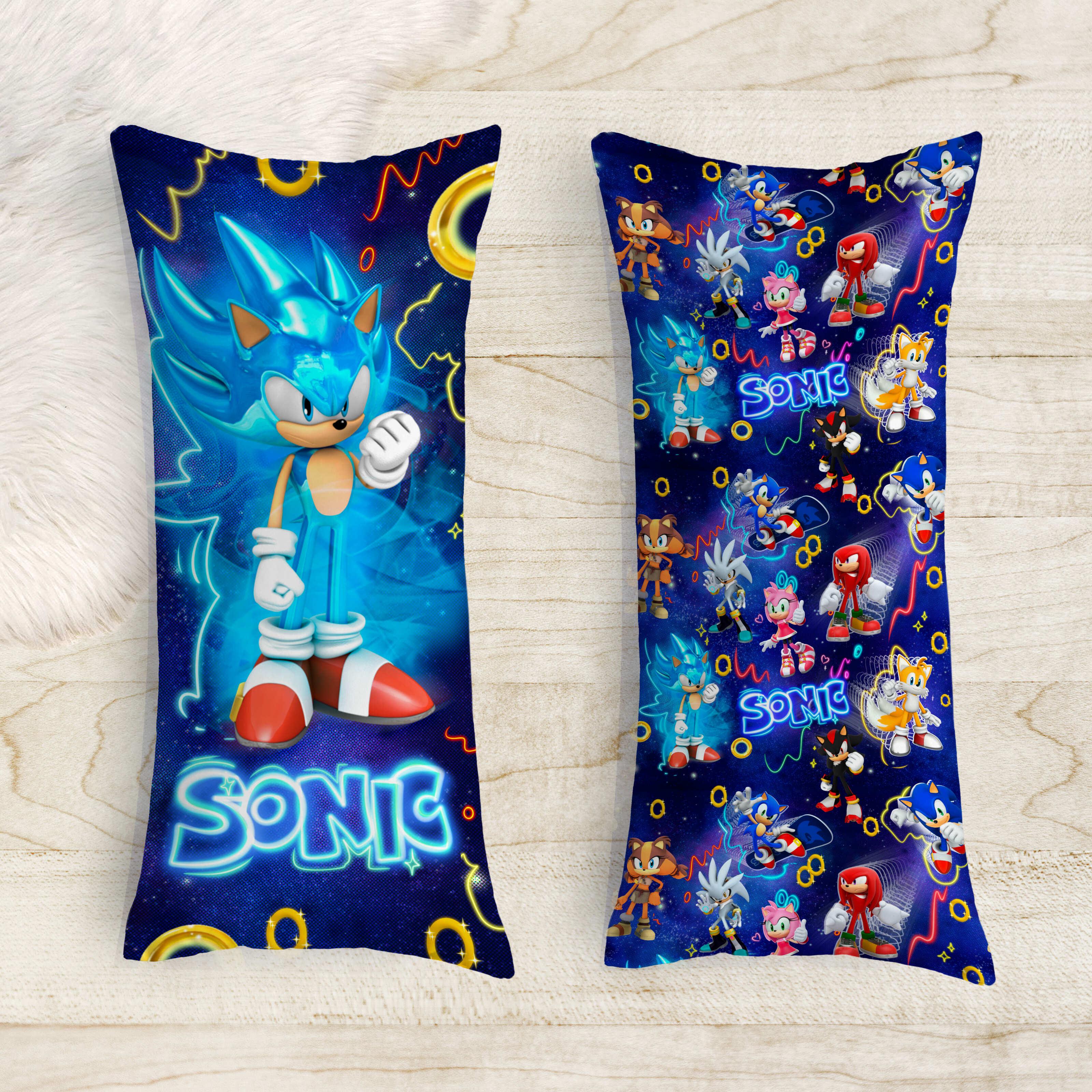 Подушка-обіймашка дакімакура дитяча Їжак Сонік на синьому фоні 40х100 см