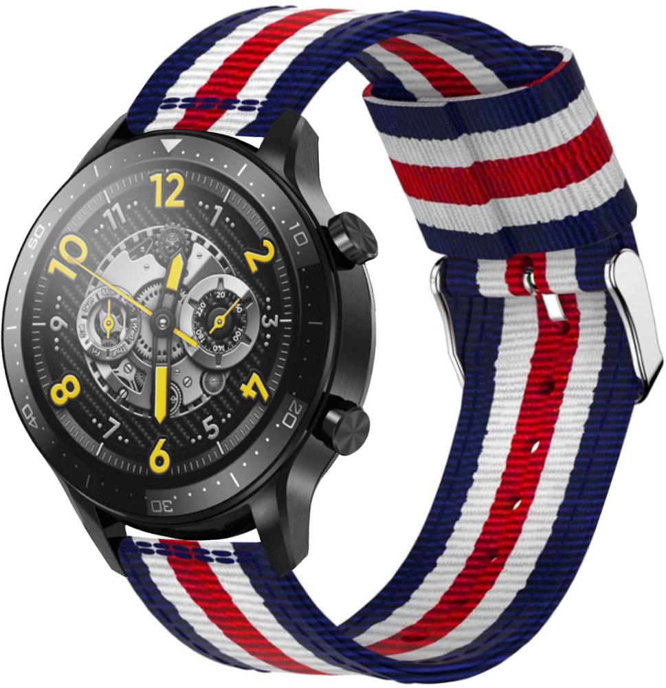 Ремешок тканевый Canvas для Realme Watch S Pro Blue/White/Red (22593)