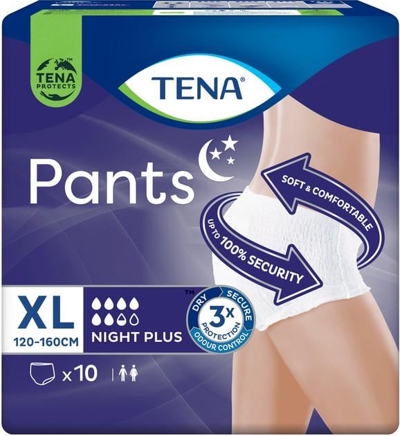 Подгузники-трусы для взрослых TENA Pants Night Extra Large 10 шт. 7 крап (2661376788)