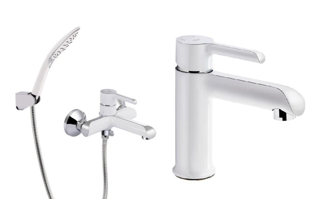 Комплект смесителей Q-tap 2в1 для ванны и умывальника с коротким изливом латунь Белый/Хром (3961139610) Комплект смесителей Q-tap 2в1 для ванны и умывальника с коротким изливом латунь Белый/Хром (3961139610)