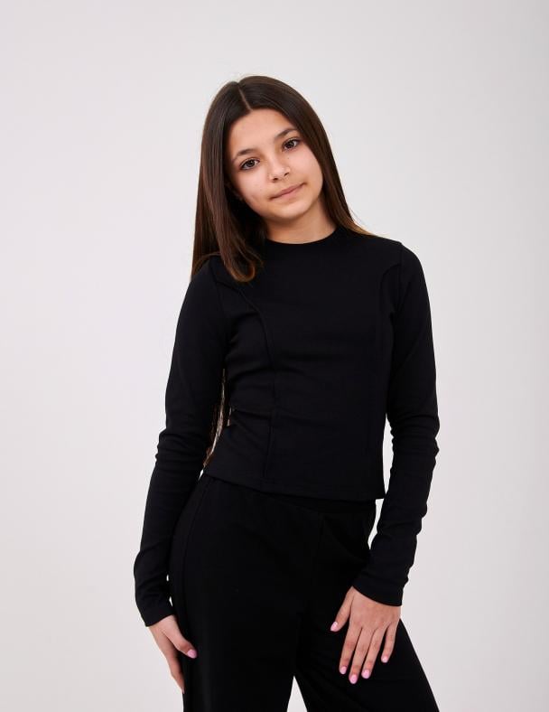 Лонгслив для девочки Smil Стрейчевый ластик 158 см Черный (114224)