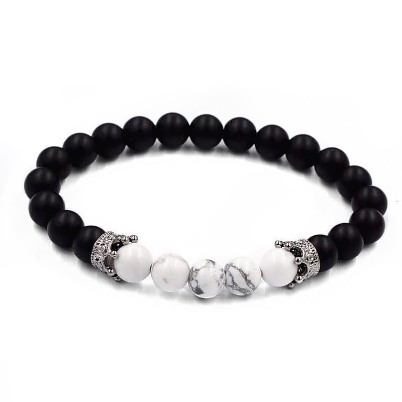 Браслет із шунгіту та кахолонгу з двома коронами р. 20 Чорний/Білий
 (30018)