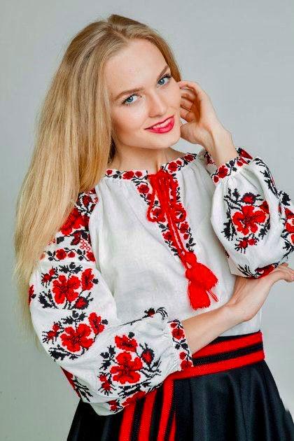 Женская вышиванка с длинным рукавом M Белый (3010M-46)