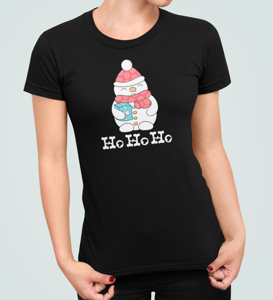 Футболка женская новогодняя Stedman с принтом HO HO HO Снеговик М Черный (НГ11.1-2)