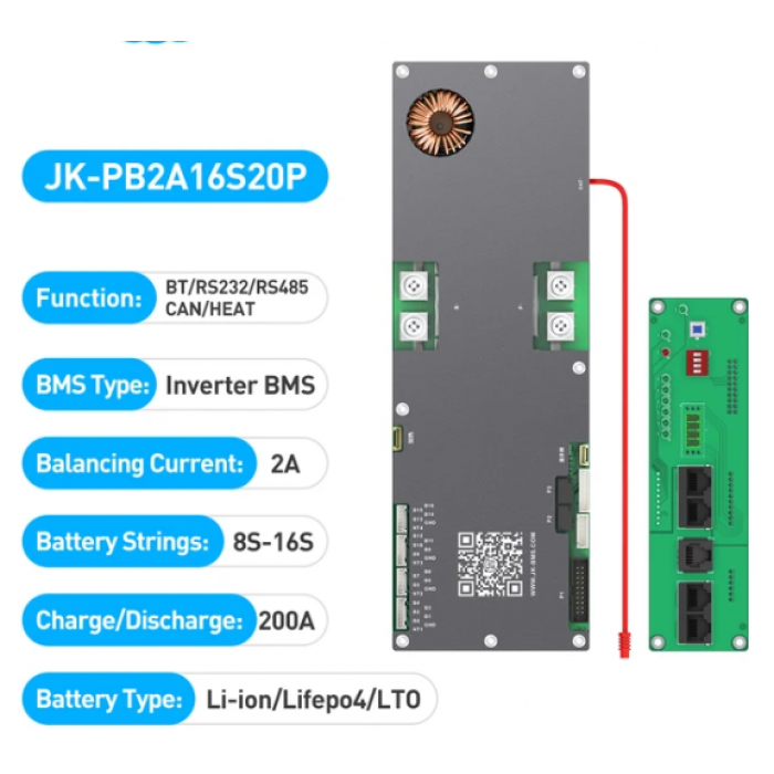 Контроллер JK BMS PB2A16S15P ток 150A на 8S-16S балансировка 2A для Pylon/Deye/Victron/Must/Growatt/Axioma/GoodWe - фото 2