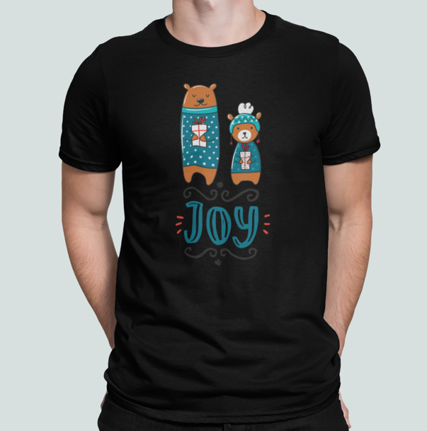 Футболка мужская новогодняя Stedman с принтом Joy Мишки XXL Черный (НГ17-5)