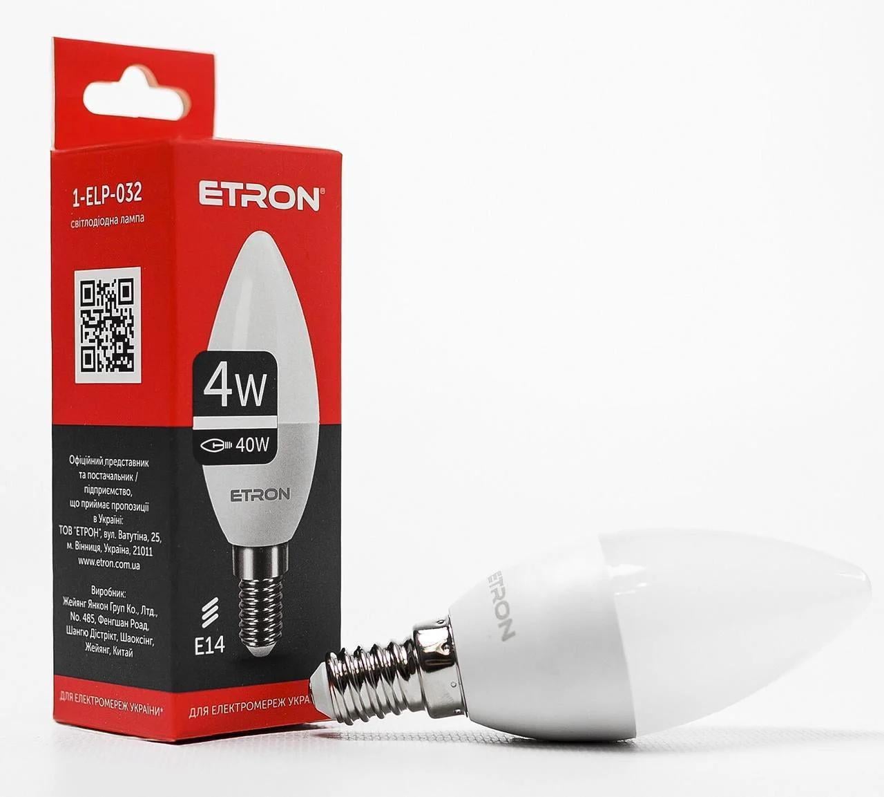 Світлодіодна лампа ETRON 4W C37 4200K 220V E14 Денний білий (1-ELP-032)