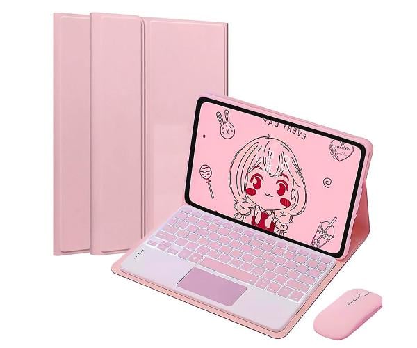 Чехол с Bluetooth-клавиатурой Magnet Flip Cover Samsung Galaxy Tab S11 Ultra с RGB подсветкой тачпадом и мышкой Розовый