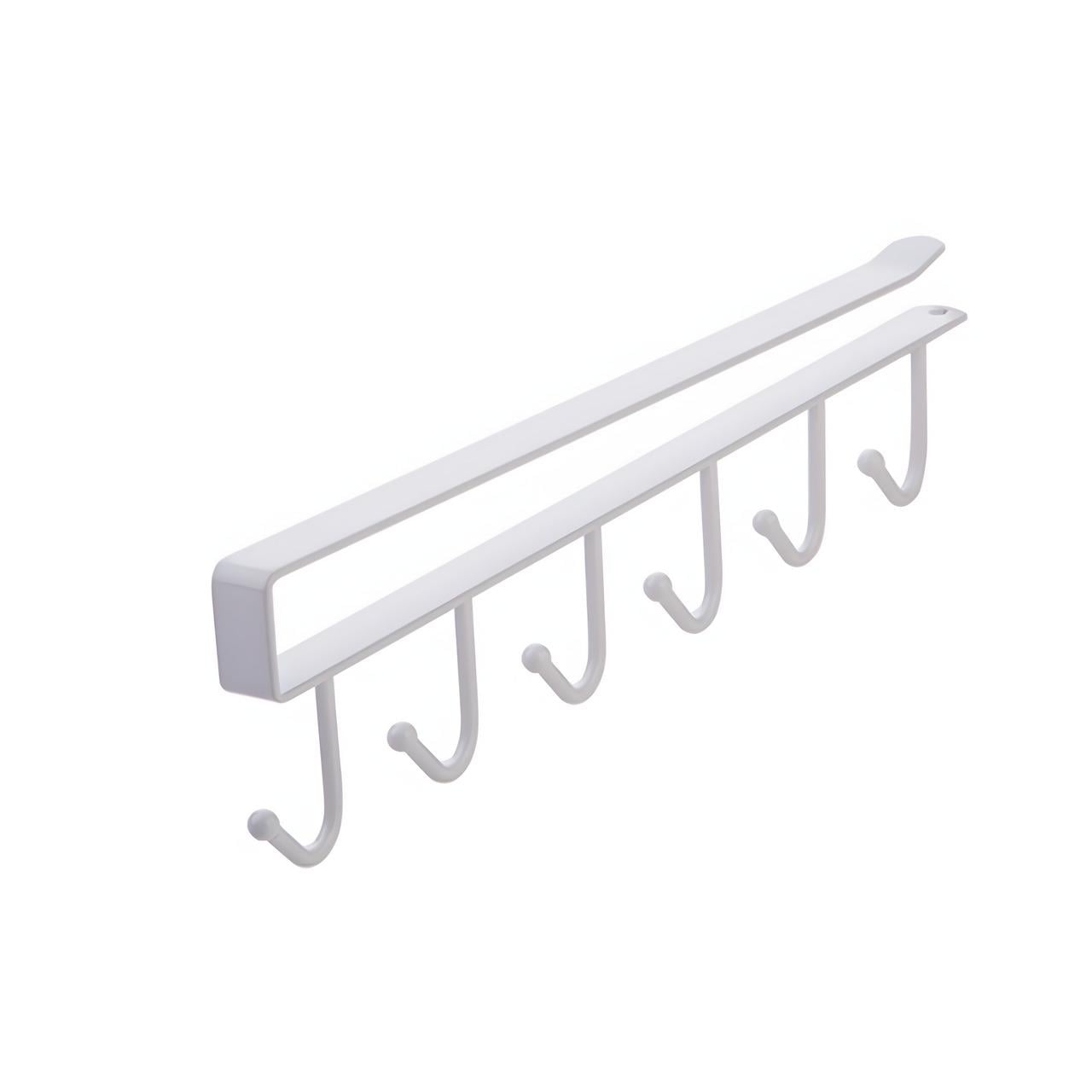 Тримач-гачки для склянок на кухню універсальний в шафу 6 гачків Білий