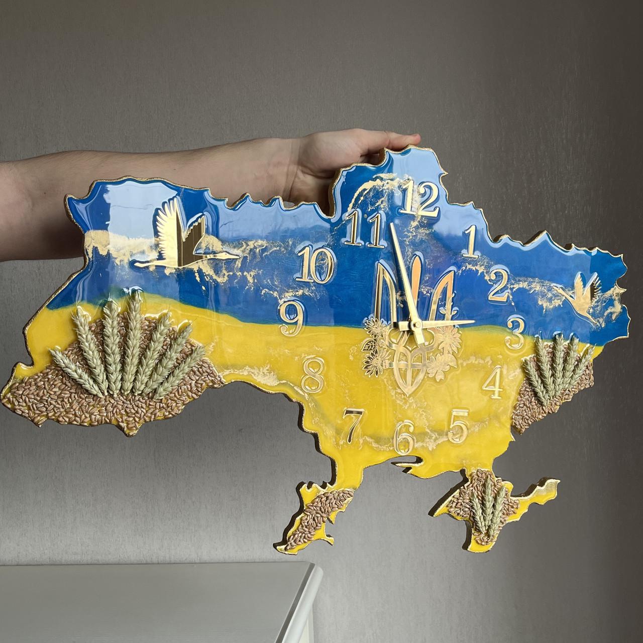 Часы настенные из эпоксидной смолы Карта Украины 110х71 см