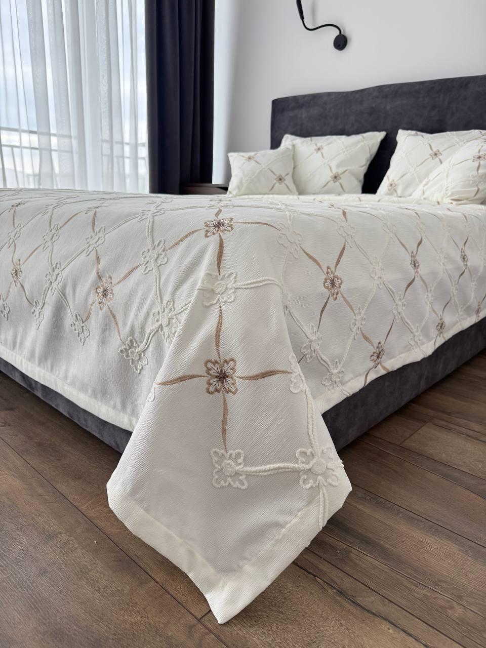 Покривало Бароко №1 бавовна 120х250 см Молочний (55677-1-120x250cm) - фото 3 Покривало Бароко №1 бавовна 120х250 см Молочний (55677-1-120x250cm) - фото 3