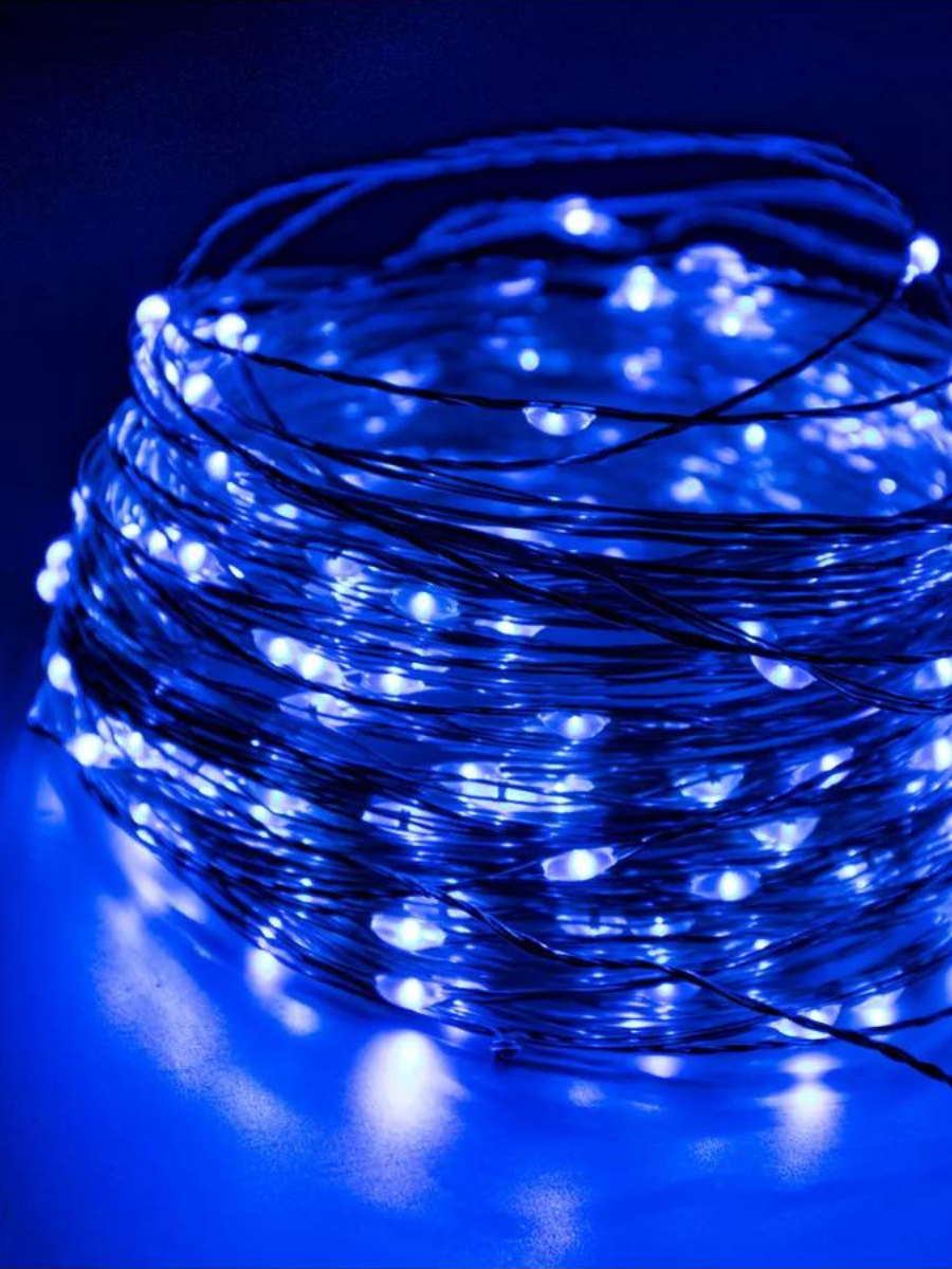 Гирлянда-нить новогодняя Капли Россы LED на батарейках/USB 100 led 10 м Синий (90887083)