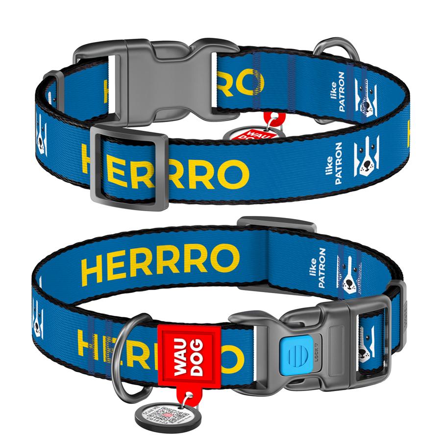 Ошейник для собак с QR-паспортом Waudog Nylon Патрон пластиковый фастекс L 25 мм 33-49 см Blue (282-4025)