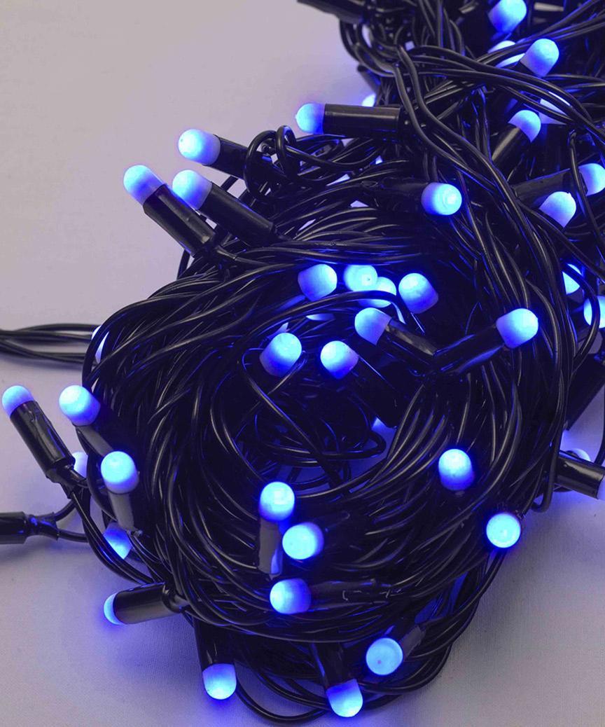 Гирлянда уличная 100 LED провод каучуковая 2,2 мм 10 м Черный от сети Синий свет (SZ-1420-02)