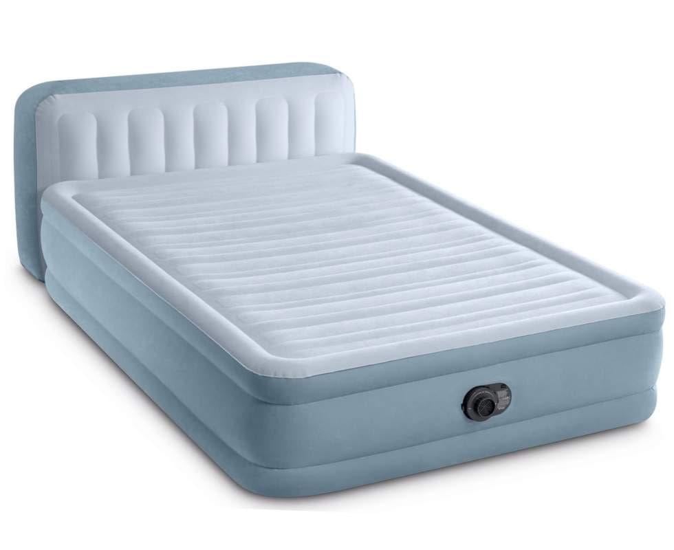 Кровать надувная Intex 64450 HEADBOARD AIRBED см со спинкой встроенный насос 220 В 152х236х86 см (27308124)