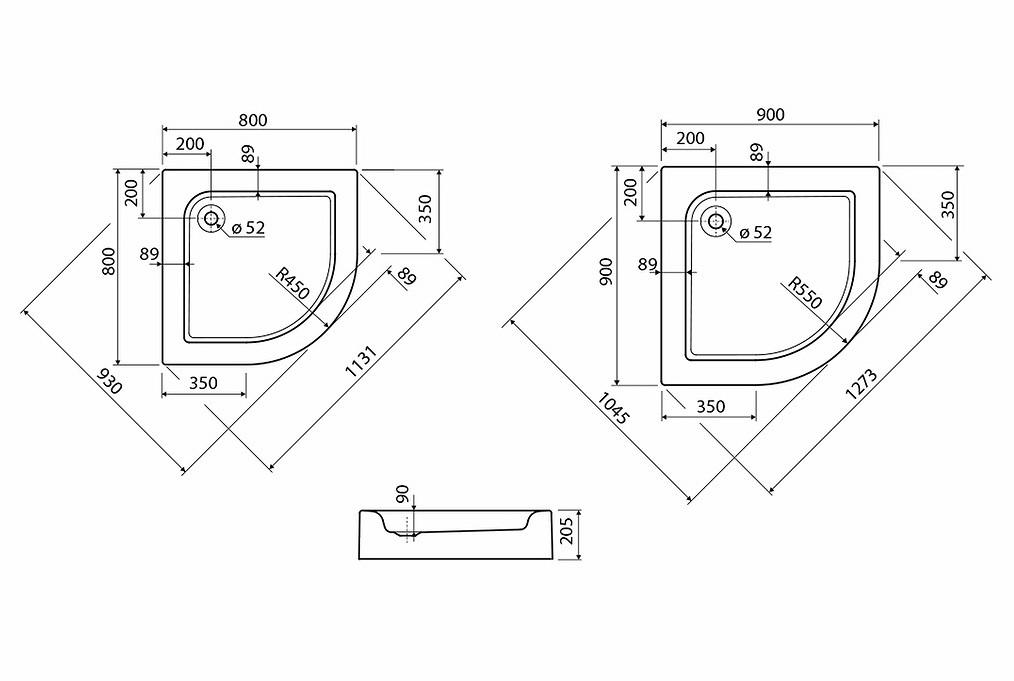 Піддон для душу Kolo Standard Plus XBN1480000 акриловий напівкруглий 80x80x20,5 см (87436) - фото 2