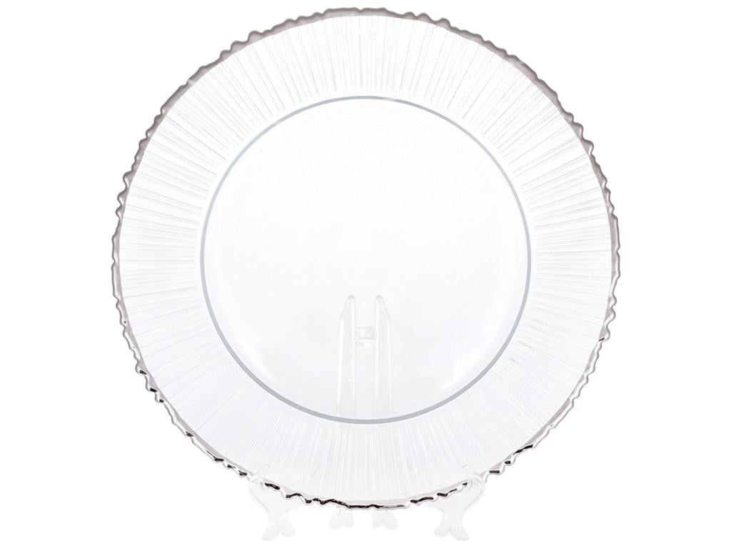 Тарелка сервировочная с каймой 33 см Прозрачный с серебряным (BDI-587-024)