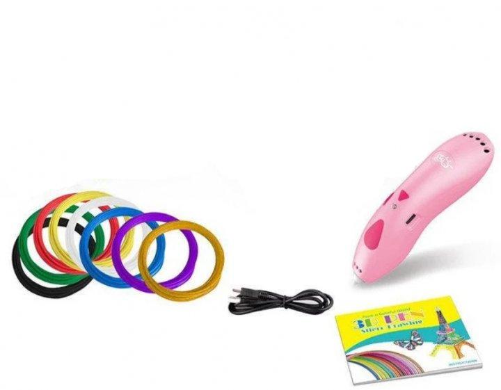 3D-ручка Easy Paint K9901 акумуляторна з трафаретом і 8 кольорів пластику Рожевий (784775620)