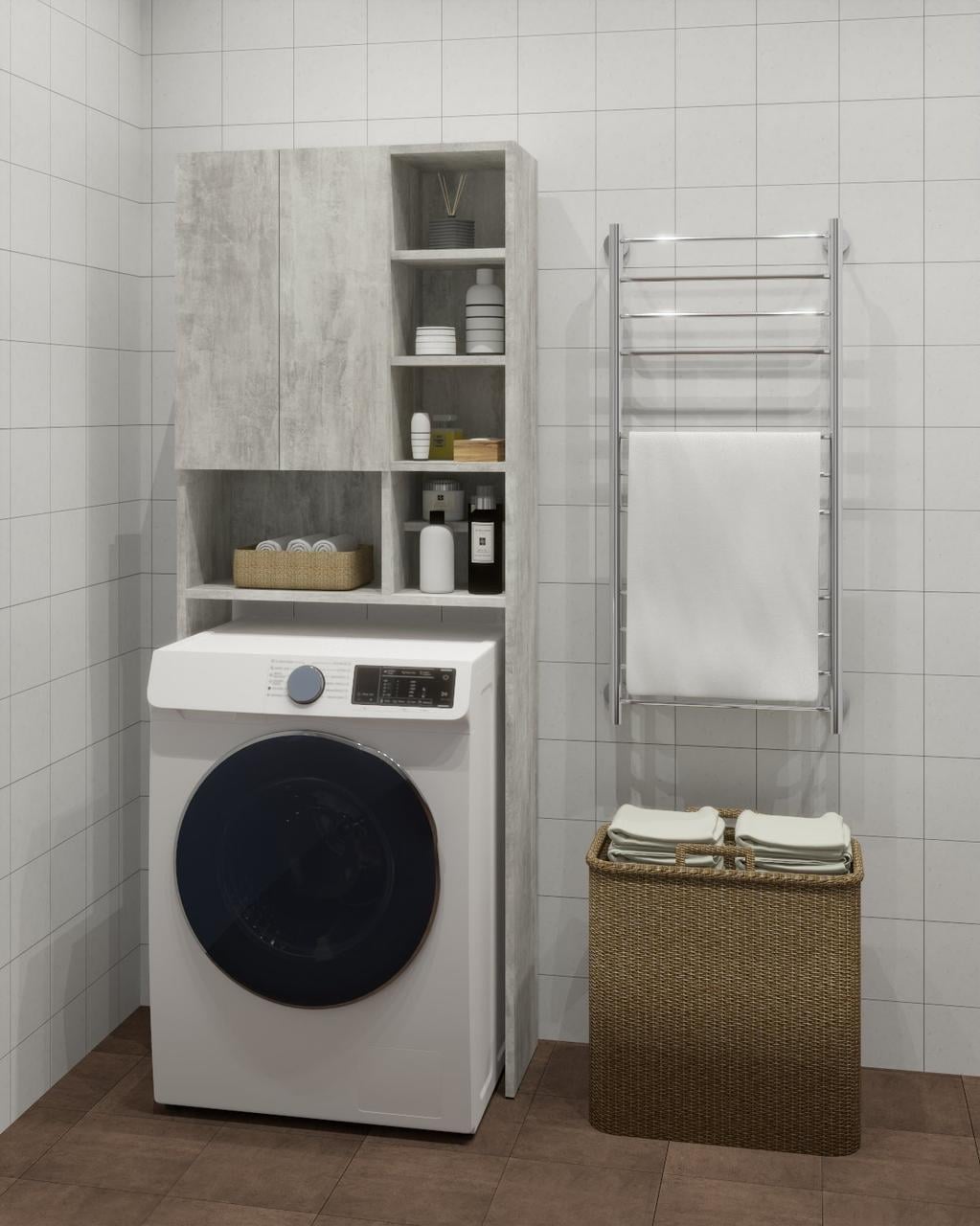 Шкаф-пенал в ванную под стиральную машину MebelProff ПВ-9 Бетон (26438202)