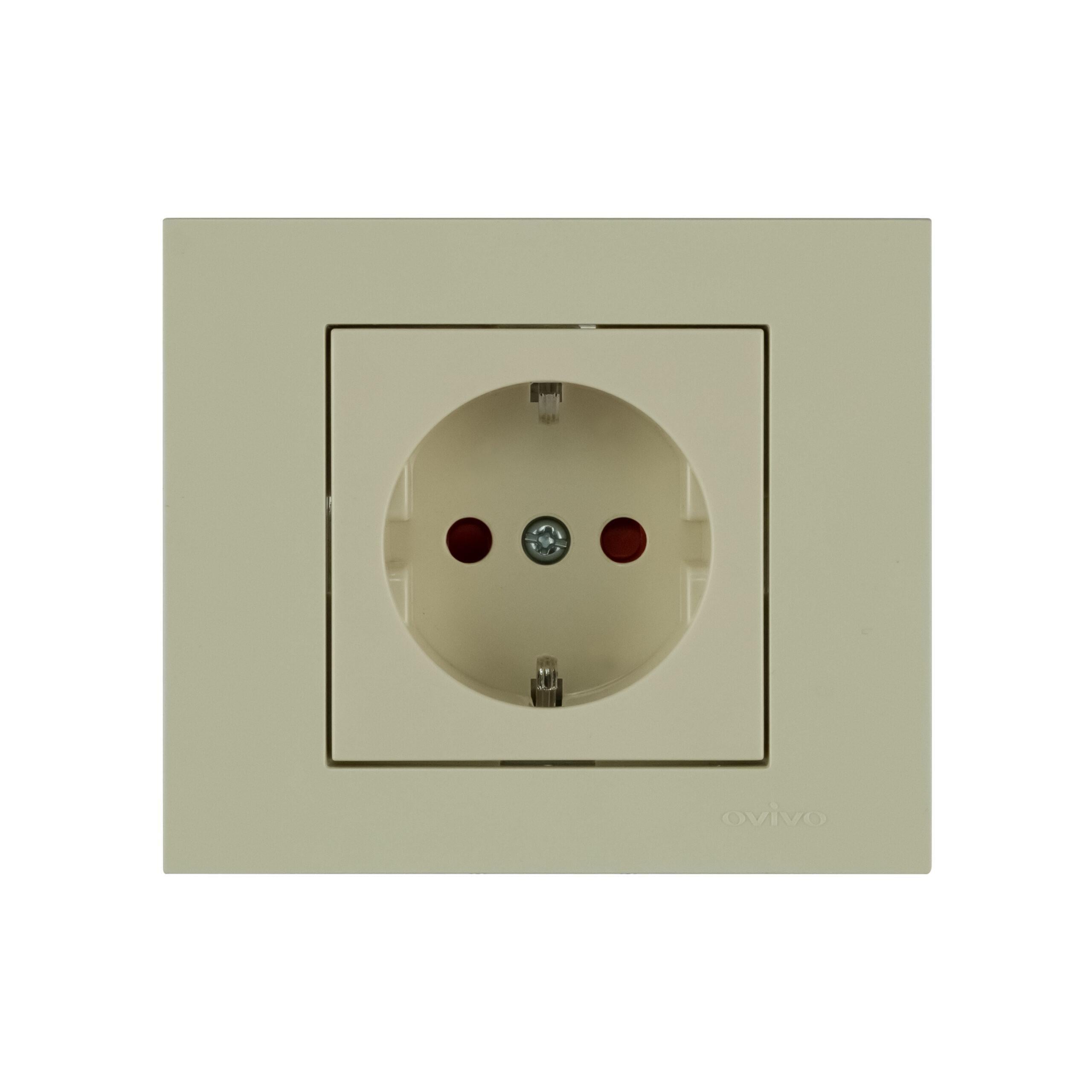 Розетка с заземлением и шторками Ovivo GRANO Кремовый (400-020300-218)