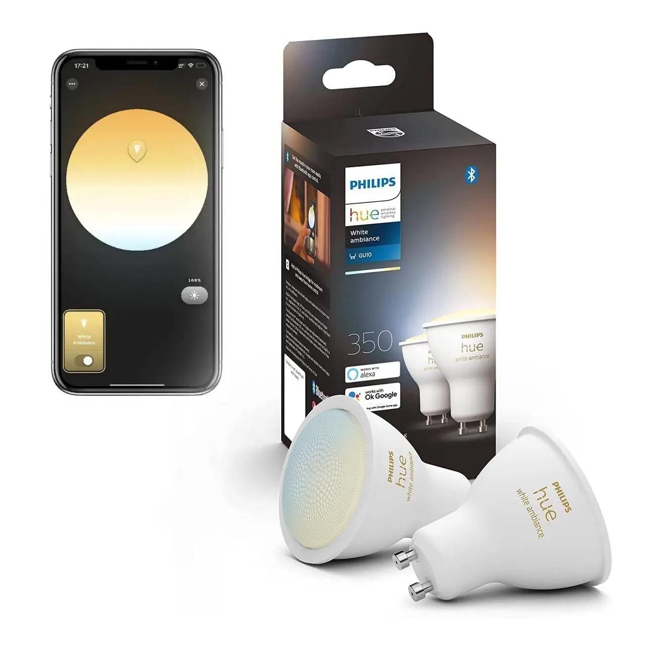 Умные LED лампочки Philips Hue GU10 White Ambiance 350лм 35Вт 4.3W, ZigBee, Bluetooth, Apple HomeKit, 2шт. Умные LED лампочки Philips Hue GU10 White Ambiance 350лм 35Вт 4.3W, ZigBee, Bluetooth, Apple HomeKit, 2шт.