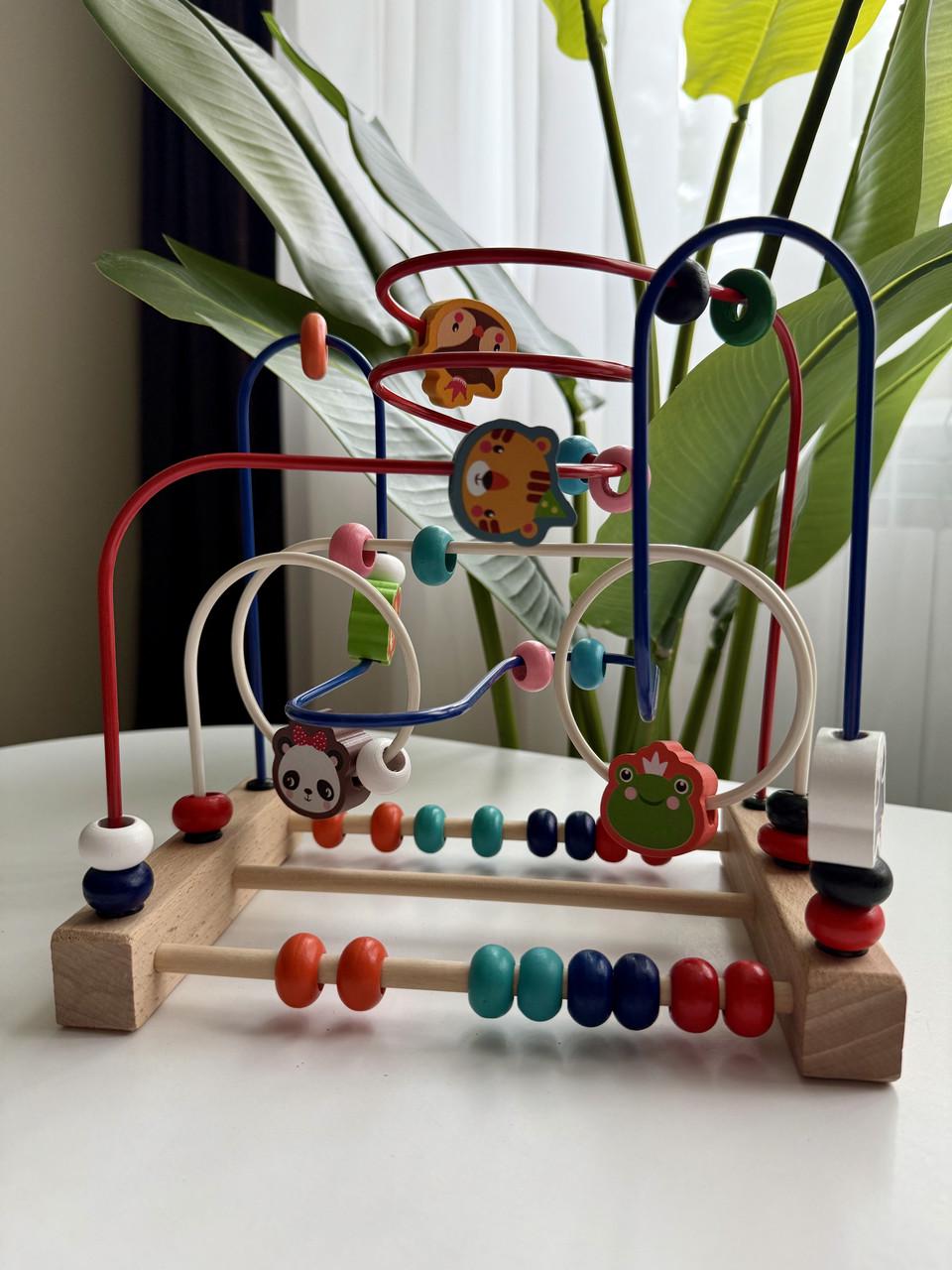 Іграшка для малюків дерев'яний лабіринт-каталка з намистинами та звірятками (47) - фото 4 Іграшка для малюків дерев'яний лабіринт-каталка з намистинами та звірятками (47) - фото 4
