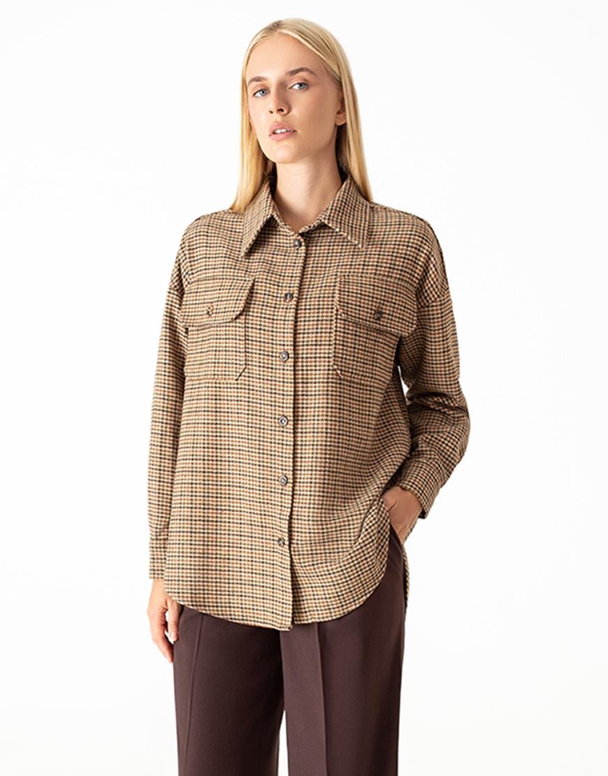 Сорочка oversize в клітинку жіноча MAGNETIC бежева XS-S