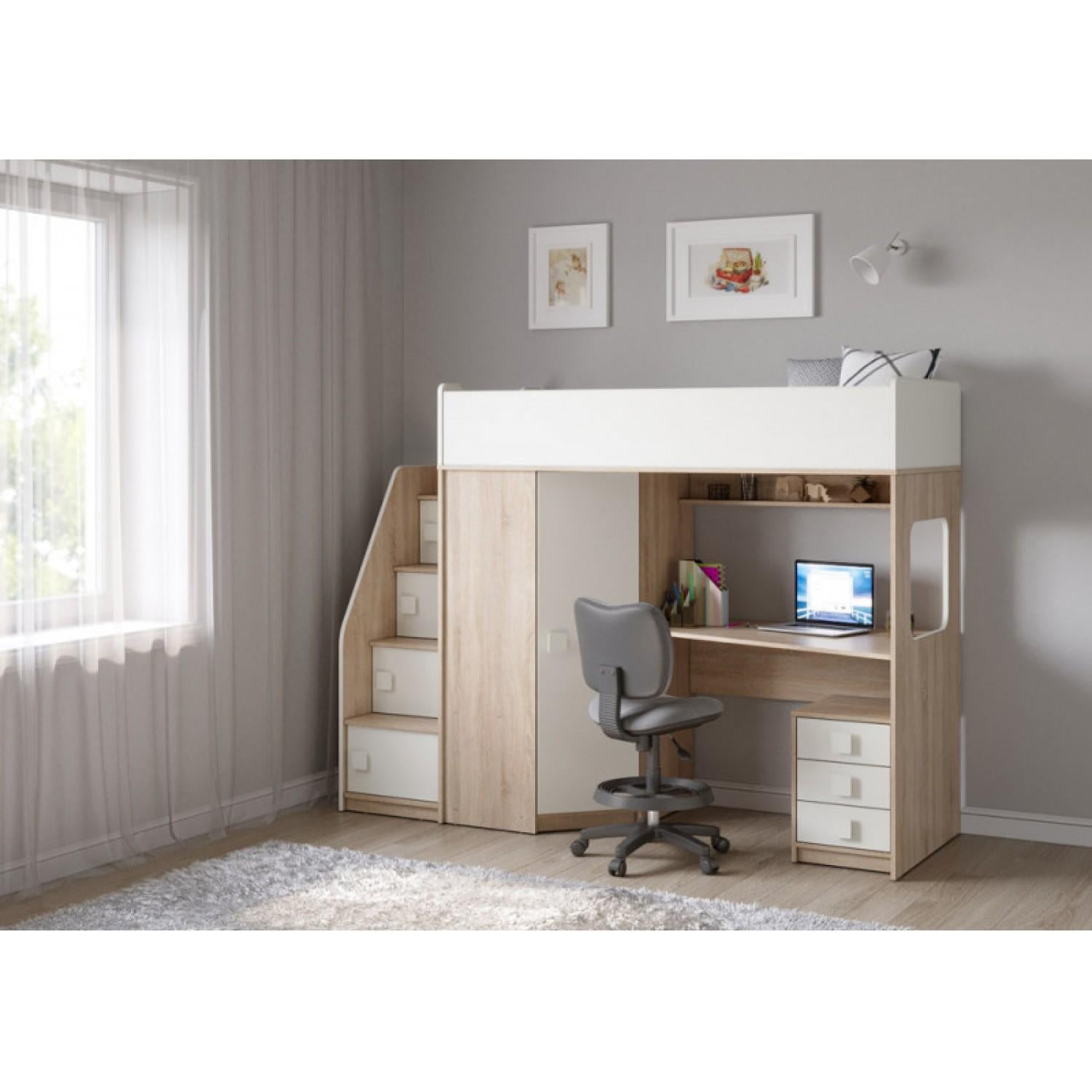 Кровать-чердак детский со шкафом и рабочей зоной 80x220/70x175 см (N-320) Кровать-чердак детский со шкафом и рабочей зоной 80x220/70x175 см (N-320)