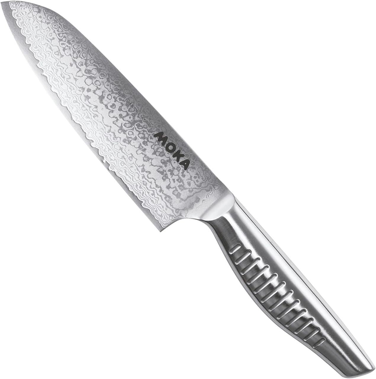 Шеф-нож кухонный японский сантоку Suncraft Moka Damascus цельное литье из дамасской стали 150 мм Серебристый (2126267947)