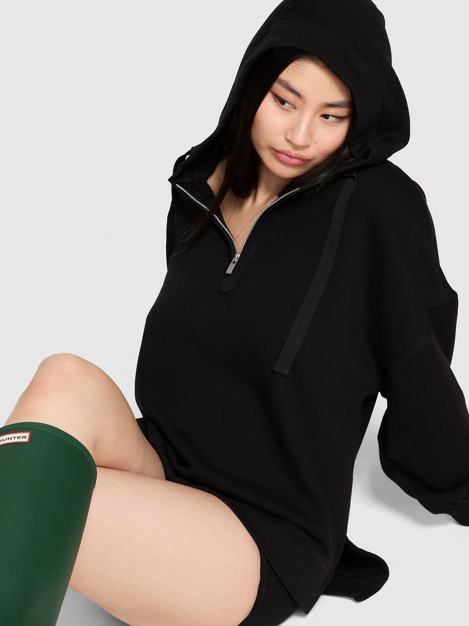 Худи женские Victoria's Secret Campus Fleece Tunic Hoodie L Черный (856931433295)