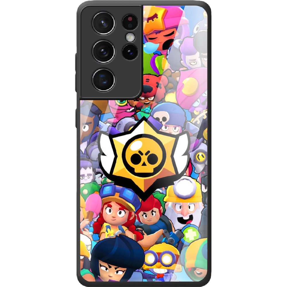 Чехол BoxFace Samsung G998 Galaxy S21 Ultra Brawl Stars Черный силикон со стеклом (41719-up2389-42231)