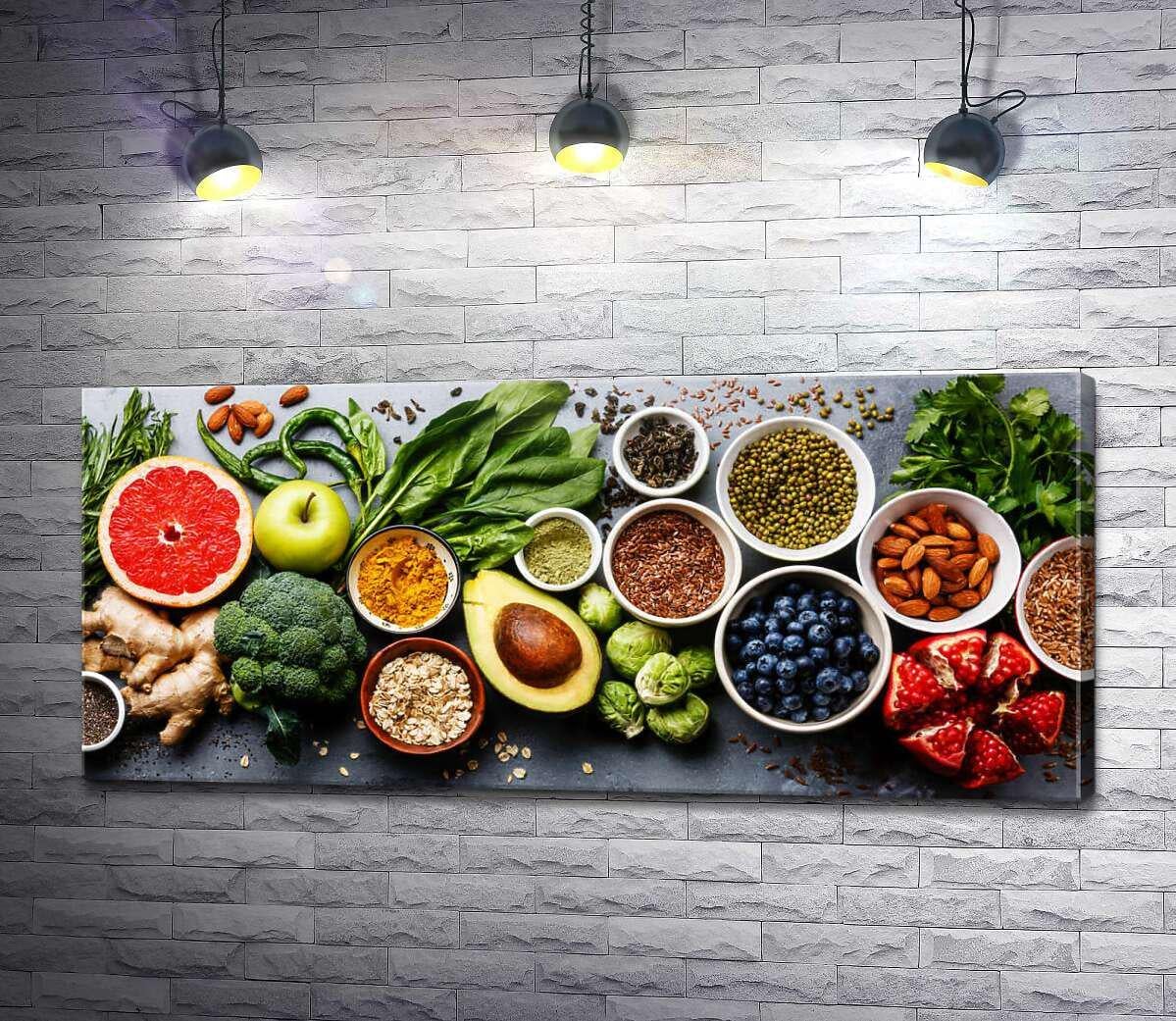 Картина ArtPoster Різноманітні корисні продукти 130x58 см Модуль №1 (004487)