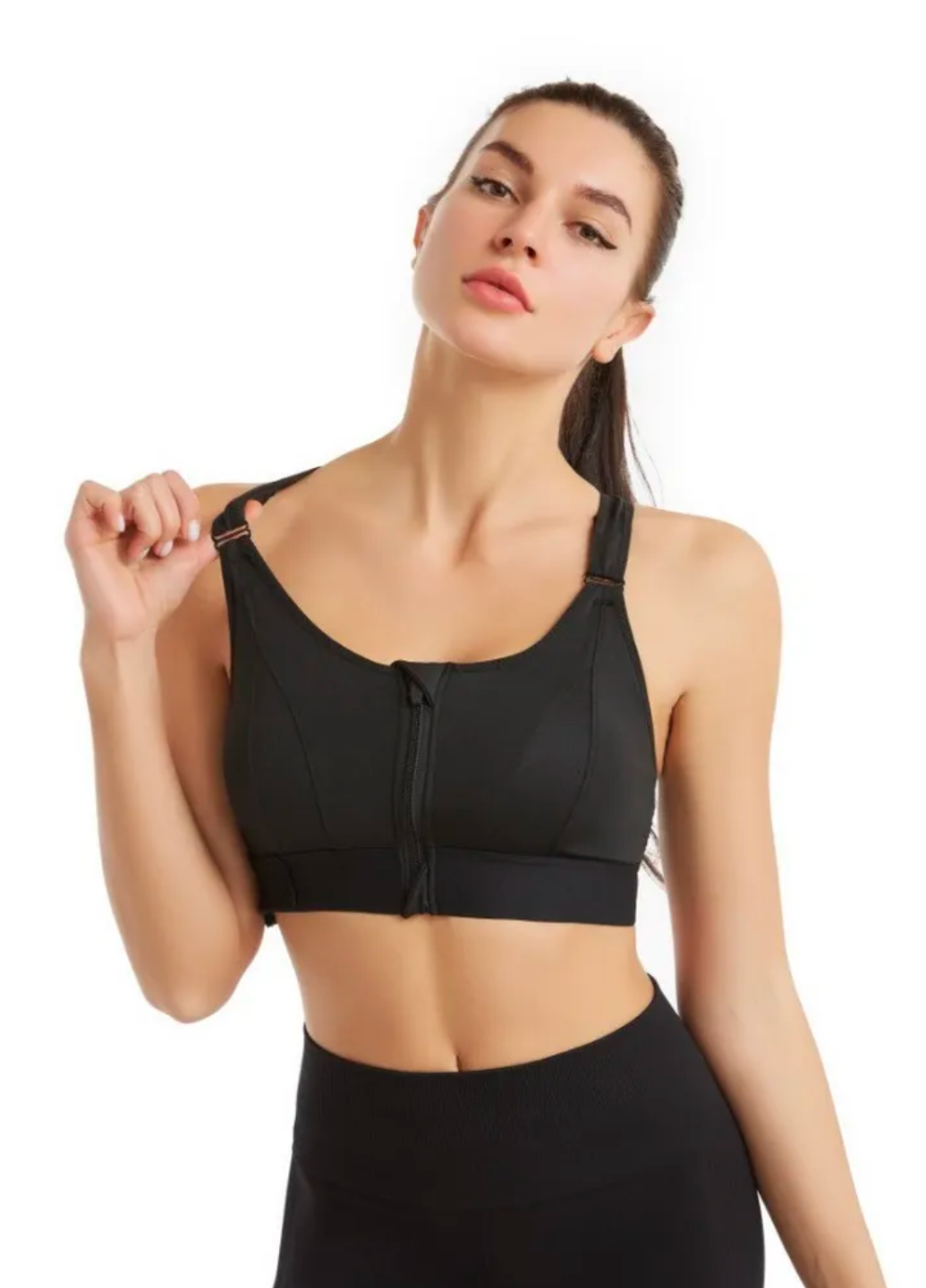 Топ спортивный для большой груди повседневный на молнии спереди S Черный (70181/S)