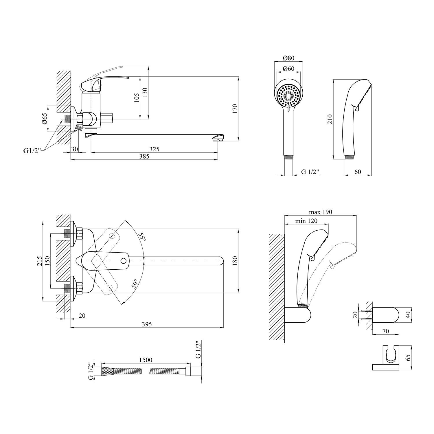 Смеситель-кран для ванной Kroner KRP Konstante C072 (KR23593Y) - фото 2 Смеситель-кран для ванной Kroner KRP Konstante C072 (KR23593Y) - фото 2