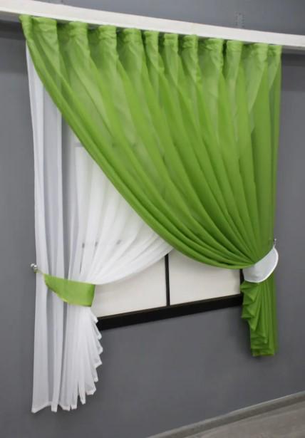Шторы на кухню шифон 280х170 см Белый/Оливковый (076к) - фото 3 Шторы на кухню шифон 280х170 см Белый/Оливковый (076к) - фото 3