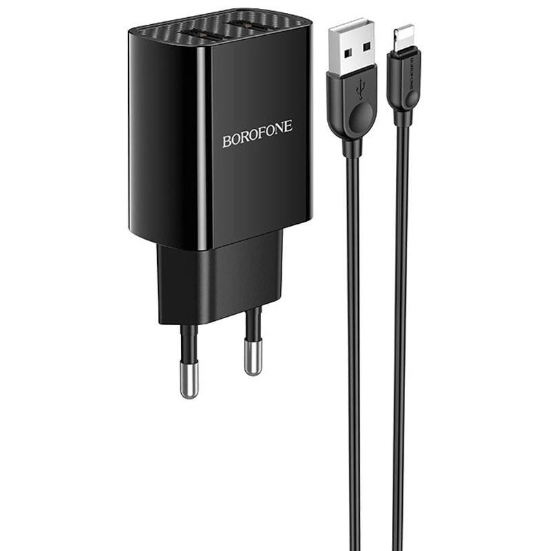 Зарядное сетевое устройство универсальное Borofone BA53A Powerway 2USB 2,1A с кабелем Lightning Black