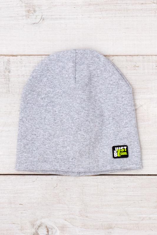 Шапка демісезонна однотонна для хлопчика в рубчик Носи Своє з нашивкою One size Сірий (14828)