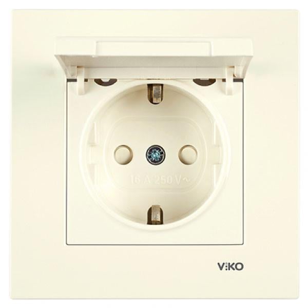 Розетка с заземлением Viko Karre с крышкой Кремовый (70375)