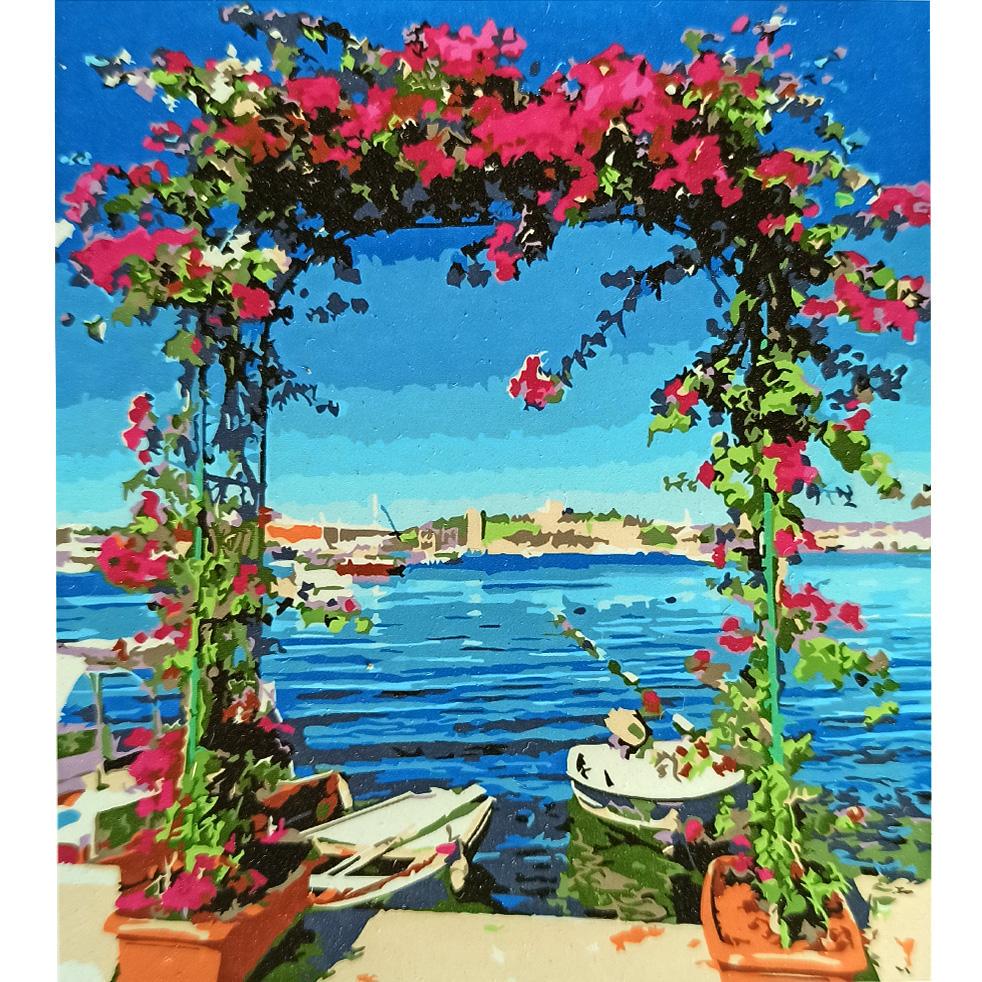 Картина за номерами Strateg Преміум Арка з квітами на фоні моря 30x40 см (SS6617) Картина за номерами Strateg Преміум Арка з квітами на фоні моря 30x40 см (SS6617)