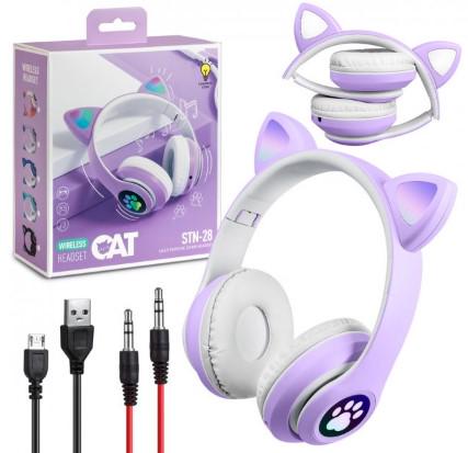 Наушники STN-28 с кошачьими ушками с Bluetooth гарнитурой и LED подсветкой Фиолетовый - фото 5 Наушники STN-28 с кошачьими ушками с Bluetooth гарнитурой и LED подсветкой Фиолетовый - фото 5