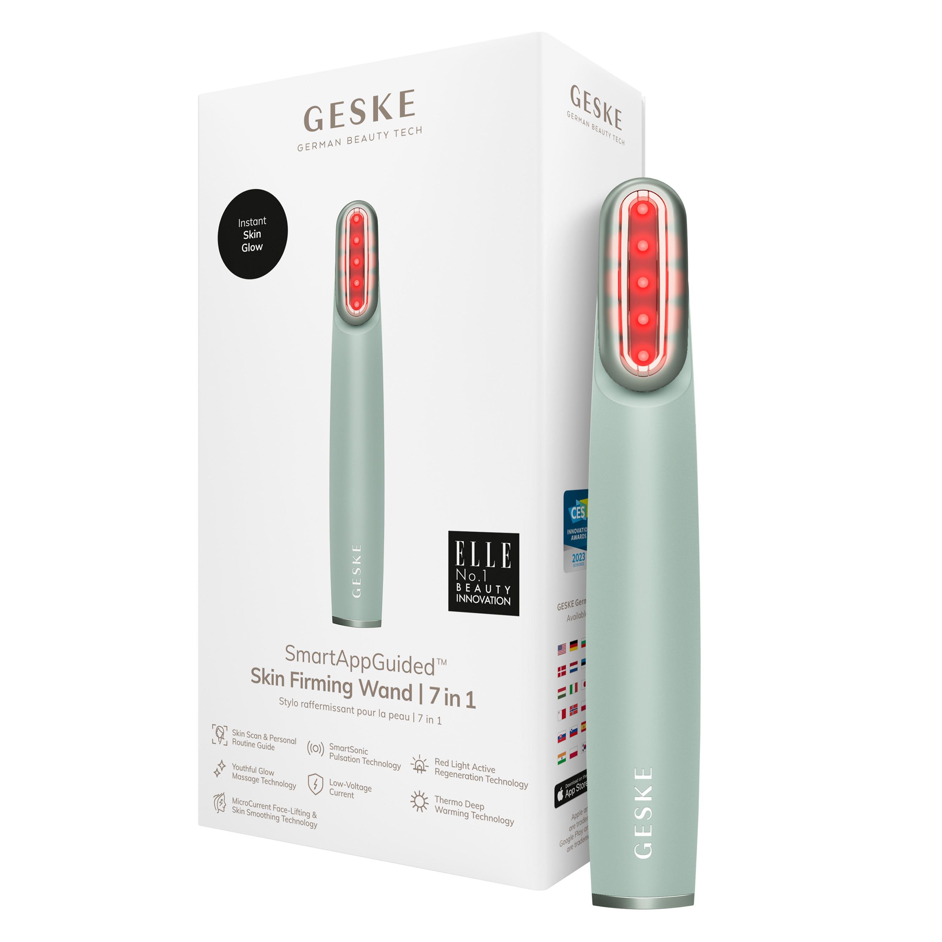 Устройство для укрепления и тонизации кожи GESKE Skin Firming Wand 7в1 с поворотной головкой Green (HB0440)